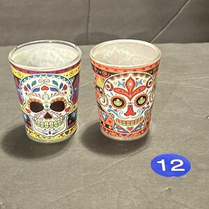 Lot Of 2 Sugar Skull Shot Glasses